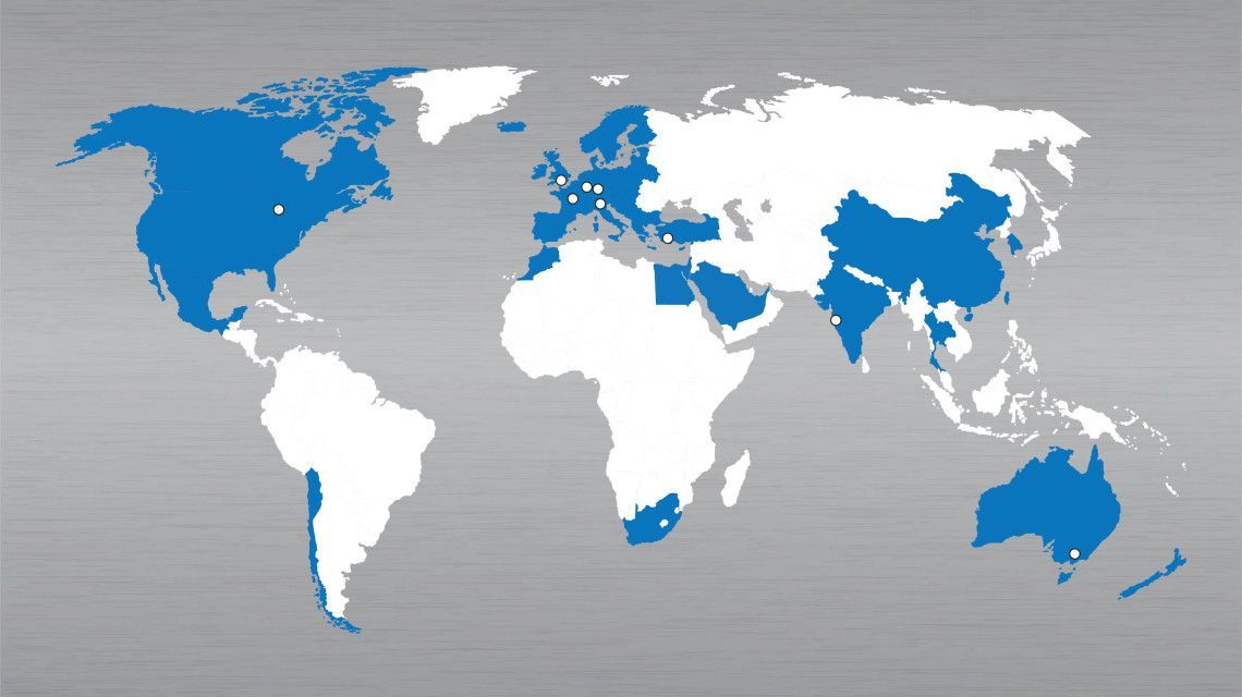 Foto: mapa del mundo con una visión general de dónde actúa VB-Airsuspension