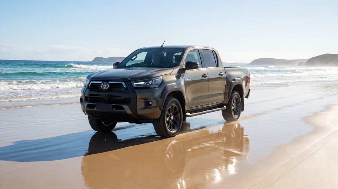 Image: Toyota Hilux on beach